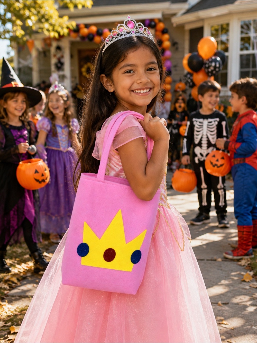 Halloween trick or treat felt bag/ Princess Peach crown